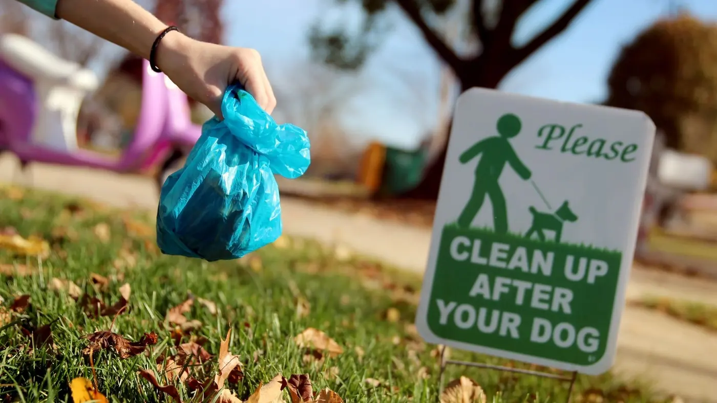 Dog poop cleanup sign for Palmdale CA yard waste removal